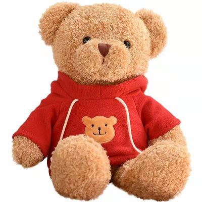 30cm Kırmızı Sevimli Küçük Hoodie Oyuncak Ayı Peluş Oyuncaklar Kız Uyku Yastığı