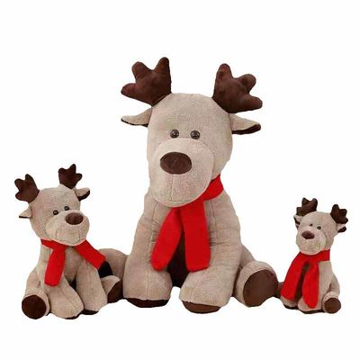 PP Pamuk Dolgulu 25cm Kırmızı Eşarp Noel Ren Geyiği Peluş Oyuncak