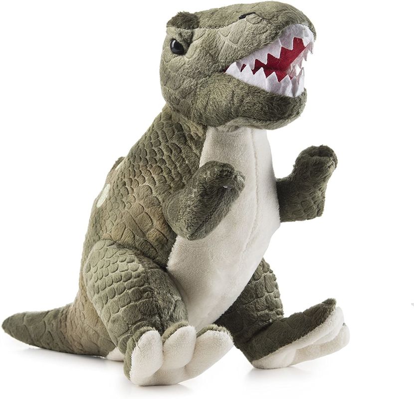 Uzun sivri dişli yeşil Tyrannosaurus peluş oyuncak Kabartmalı kesme peluştan yapılmış bir dinozor peluş oyuncak